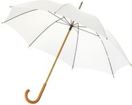23" Jova-sateenvarjo, puinen varsi ja kahva, valkoinen liikelahja logopainatuksella